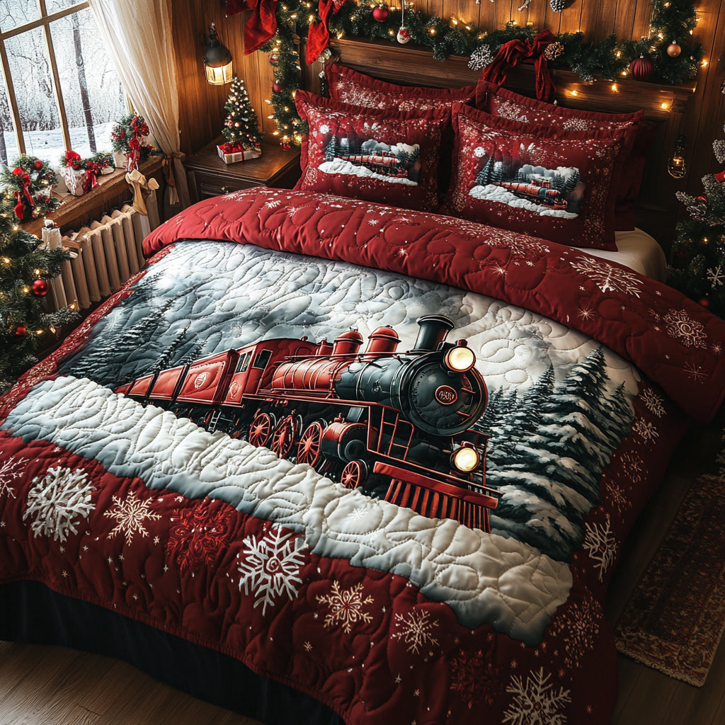 Christmas Railways 3-Piece Quilted Bedding Set NCU0DV8213