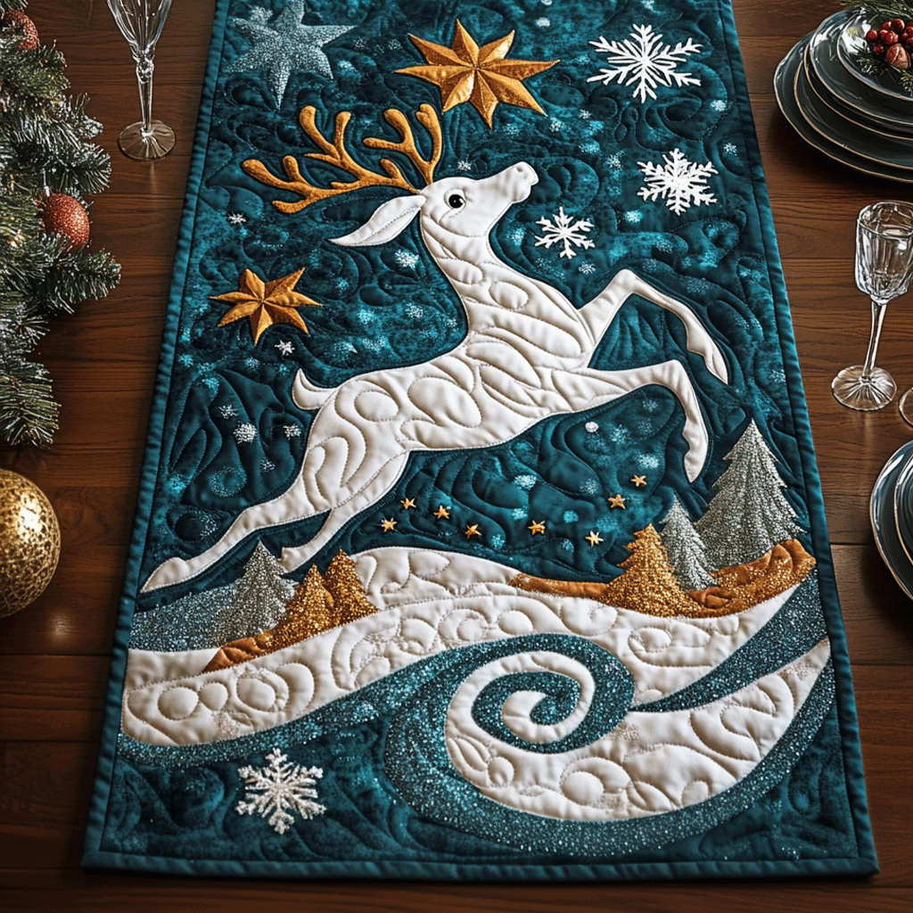 Christmas Reindeer Charm Quilted Table Runner NCU0TL1568