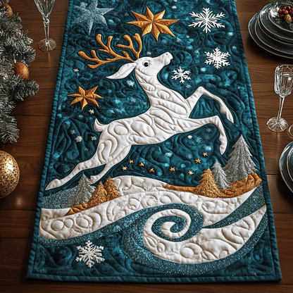 Christmas Reindeer Charm Quilted Table Runner NCU0TL1568