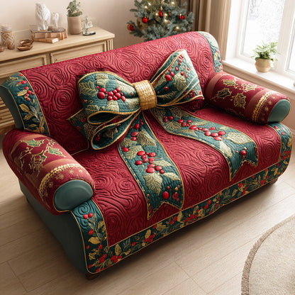 Christmas Ribbon Shine Quilted Sofa Cover NCU0TD1055