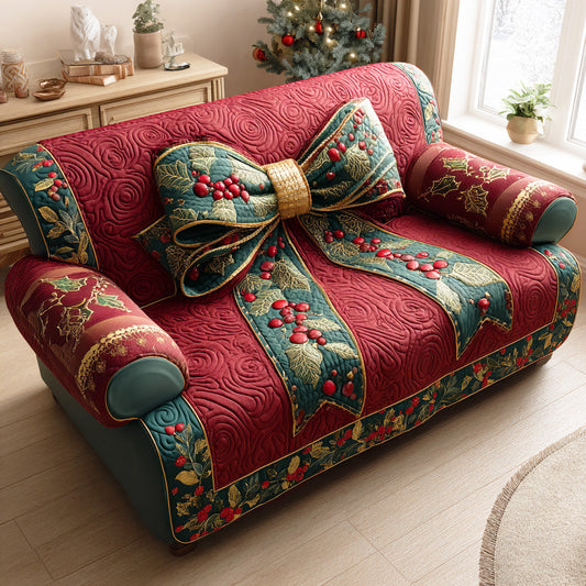 Christmas Ribbon Shine Quilted Sofa Cover NCU0TD1055