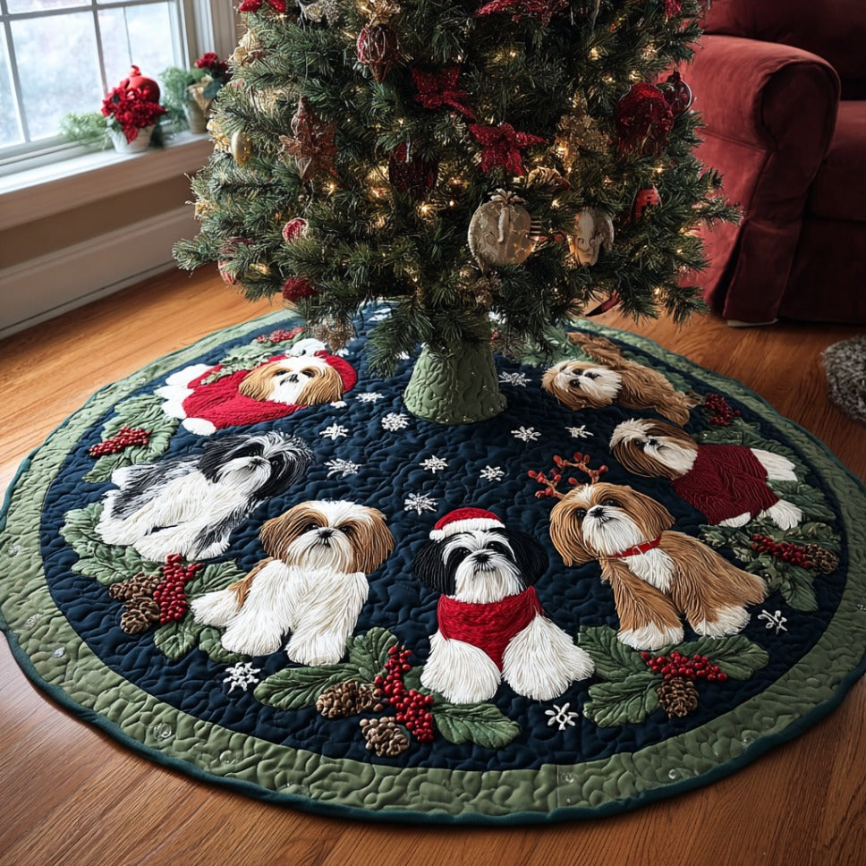 Christmas Shih Tzu Christmas Quilted Tree Skirt NCU0DV8245