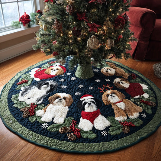 Christmas Shih Tzu Christmas Quilted Tree Skirt NCU0DV8245