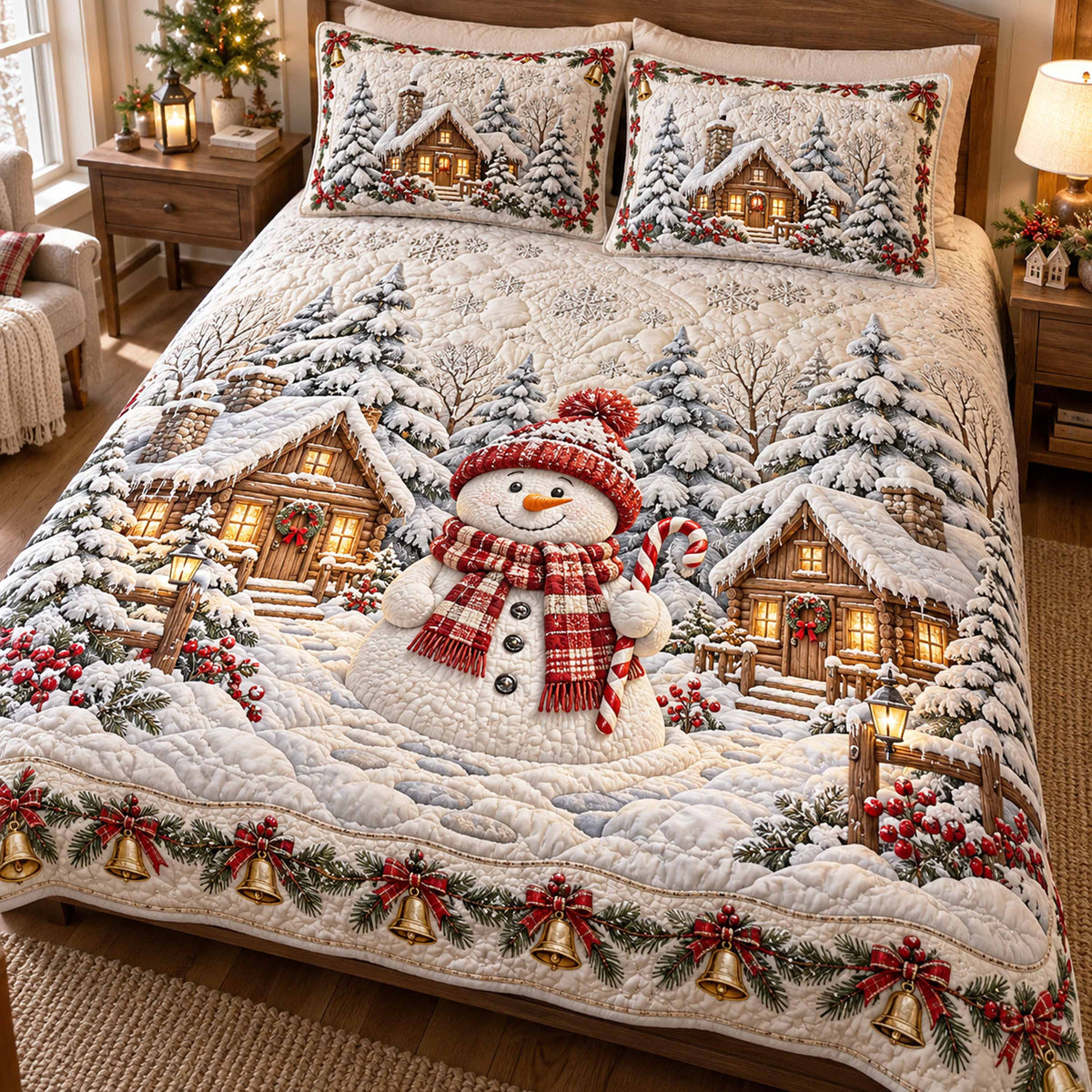 Christmas Snowmen 3-Piece Quilted Bedding Set NCU0TD3203
