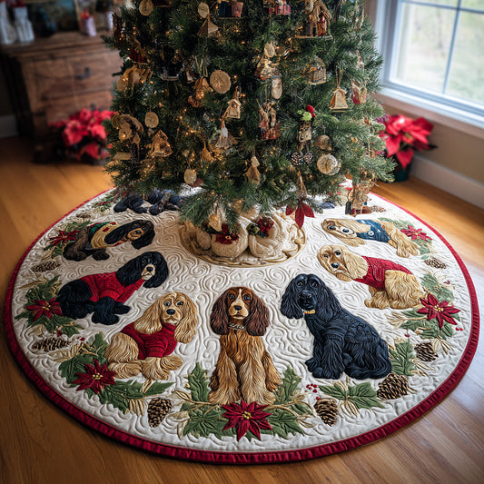 Christmas Spaniel Charm Christmas Quilted Tree Skirt NCU0DV8202
