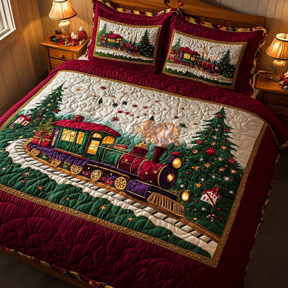 Christmas Train Journey 3-Piece Quilted Bedding Set NCU0XD207