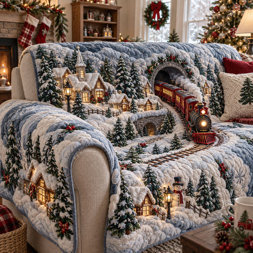 Christmas Train Village Quilted Sofa Cover NCU0PT12134