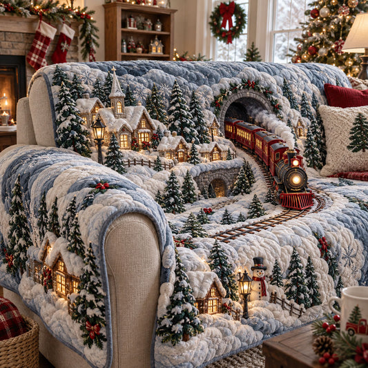 Christmas Train Village Quilted Sofa Cover NCU0PT12134