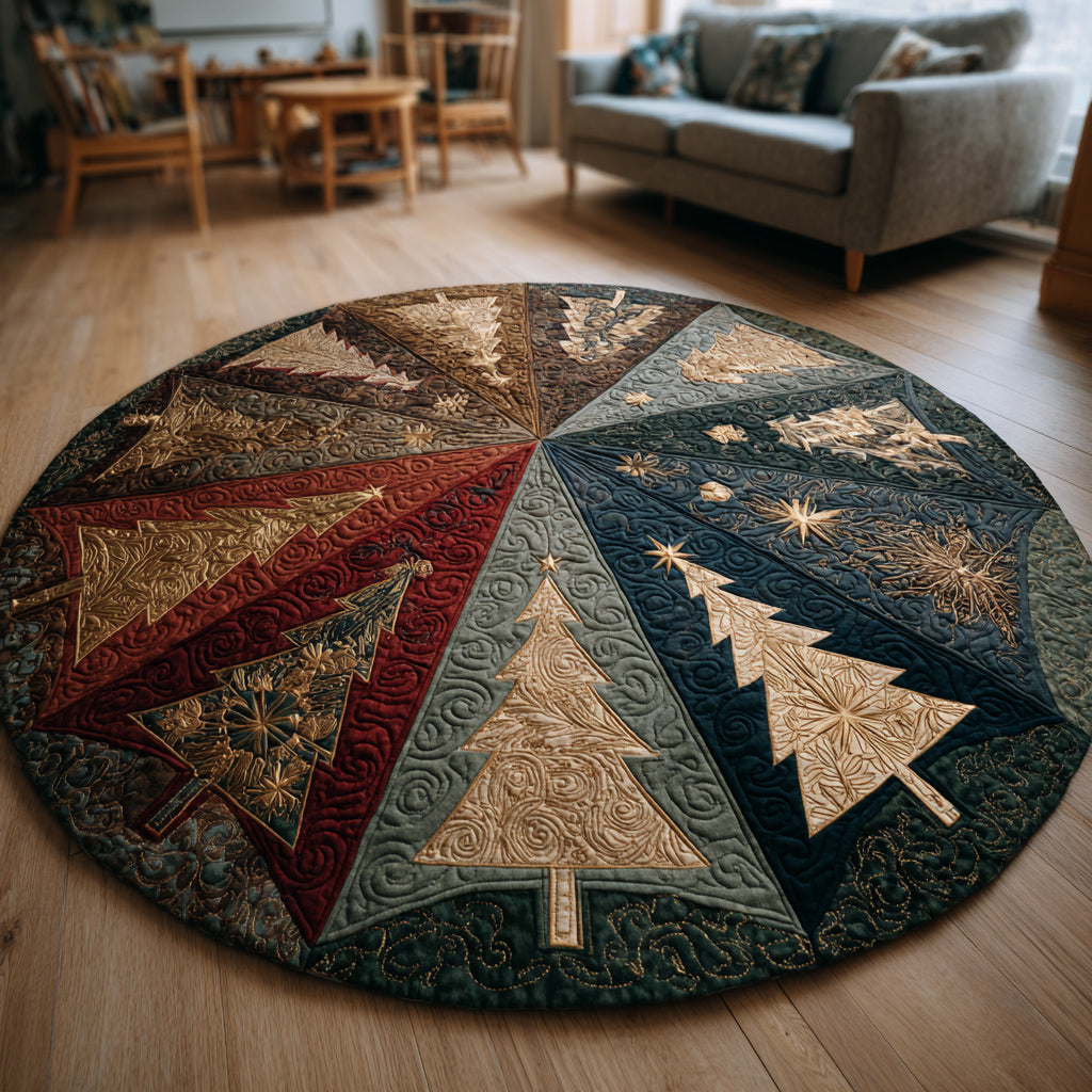 Christmas Tree Wheel Quilted Round Mat NCU0HH267