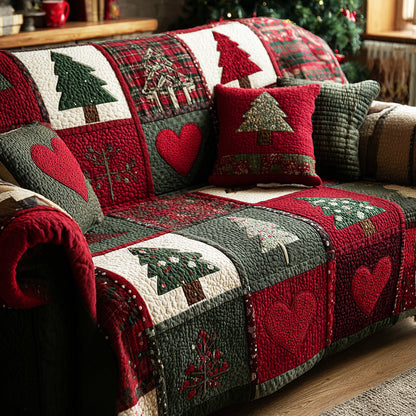 Christmas Twin Hearts Quilted Sofa Cover NCU0TD1883