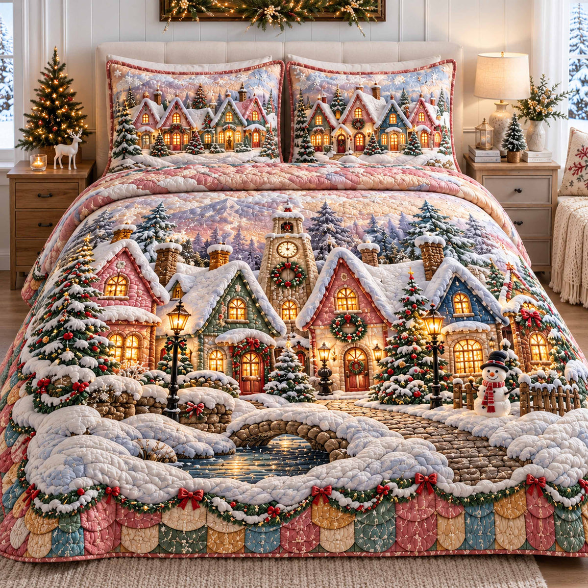 Christmas Village 3-Piece Quilted Bedding Set NCU0TD3224