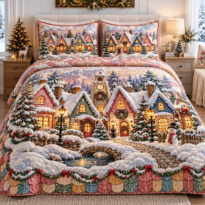 Christmas Village 3-Piece Quilted Bedding Set NCU0TD3224