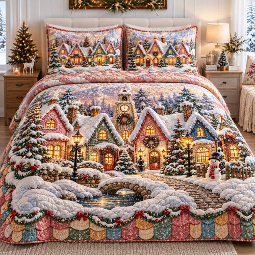 Christmas Village 3-Piece Quilted Bedding Set NCU0TD3224