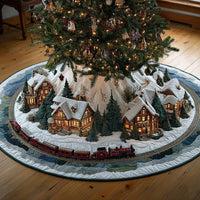 Christmas Village Festive Train Quilted Christmas Tree Skirt NCU0HH817