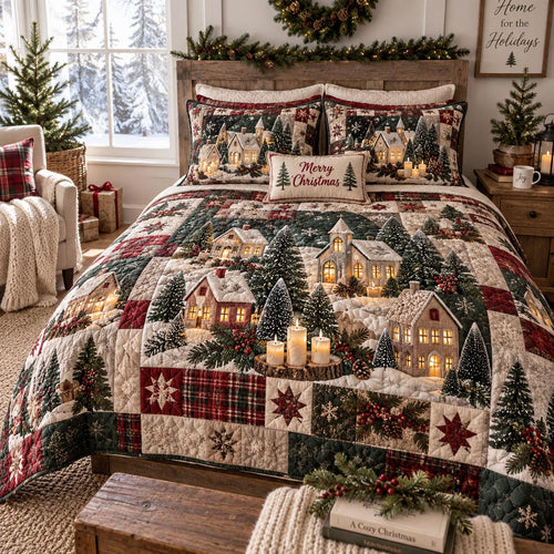 Christmas Village Glow 3-Piece Quilted Bedding Set NCU0DV10145
