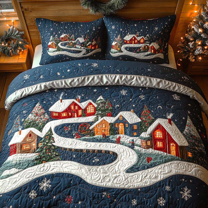 Christmas Village Glow 3-Piece Quilted Bedding Set NCU0XD149