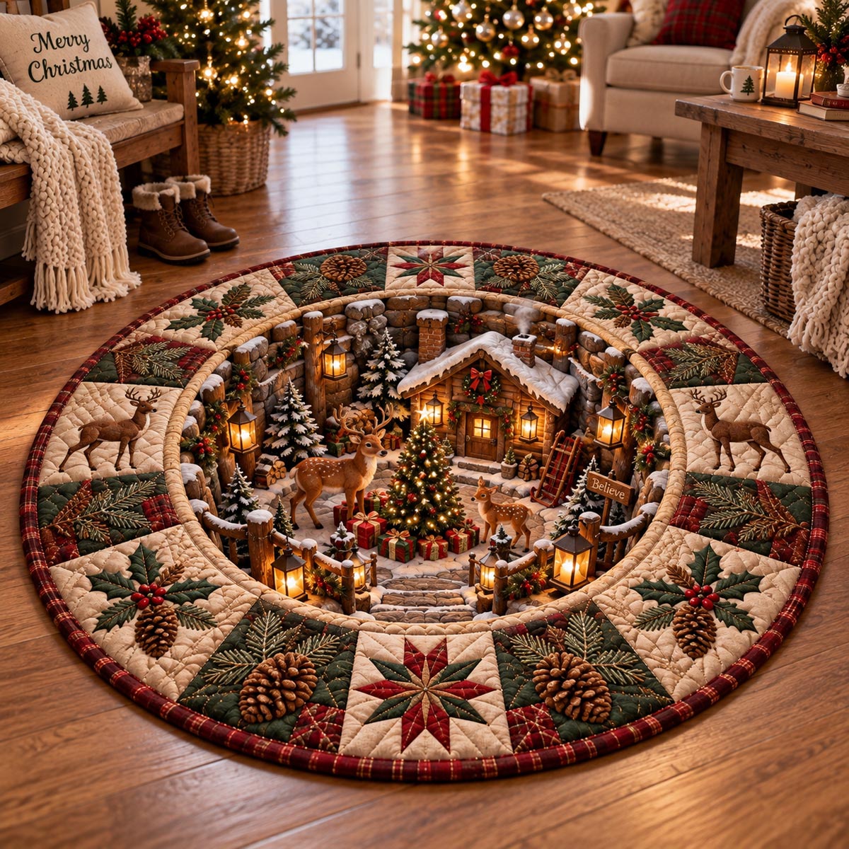 Christmas Village Glow Quilted Round Mat NCU0DV10260