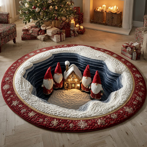 Christmas Village Gnomes Quilted Round Mat NCU0HH841