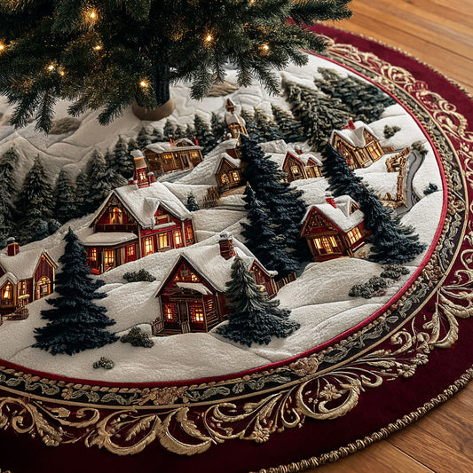 Christmas Village Red Tapestry Quilted Christmas Tree Skirt NCU0HH819