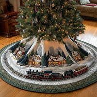 Christmas Village Snowy Rails Quilted Christmas Tree Skirt NCU0HH820
