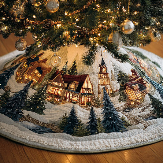 Christmas Village Winter Clock Quilted Christmas Tree Skirt NCU0HH821