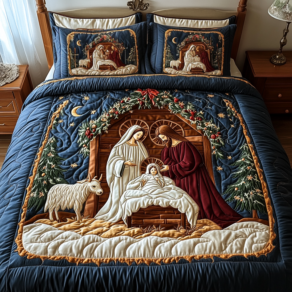 Christmastide Quilt 3-Piece Quilted Bedding Set NCU0VH846