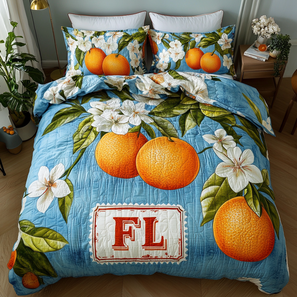 Citrus Bloom 3-Piece Quilted Bedding Set NCU0VH4229
