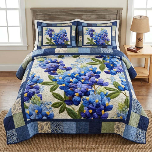 Classic Blue Floral 3-Piece Quilted Bedding Set NCU0QD007