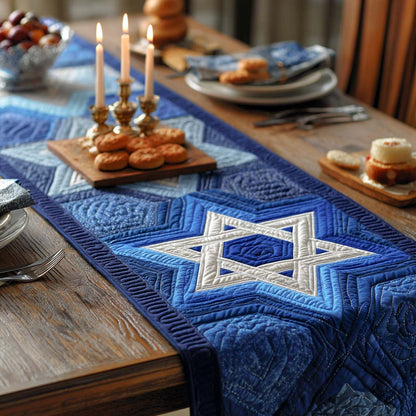 Classic Blue Star Quilted Table Runner NCU0XD977