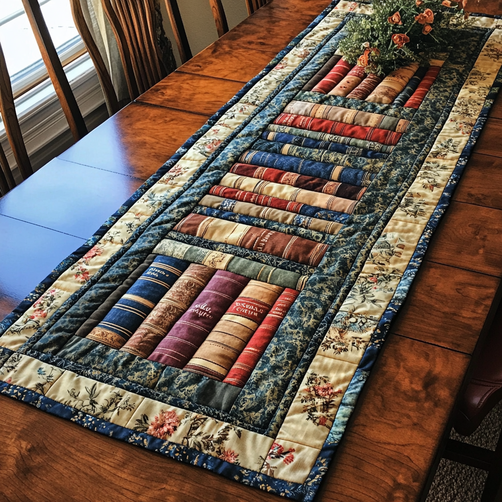 Classic Bookshelf Quilted Table Runner NCU0DK7404 – Vantique