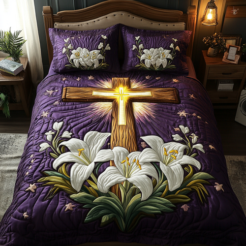 Classic Cross 3-Piece Quilted Bedding Set NCU0DK8152