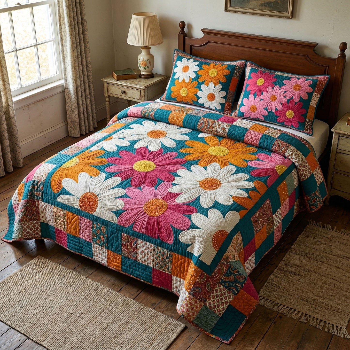 Classic Daisy Patchwork 3-Piece Quilted Bedding Set NCU0NT12481