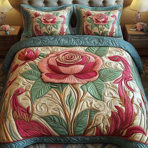 Classic Floral 3-Piece Quilted Bedding Set NCU0VH5885