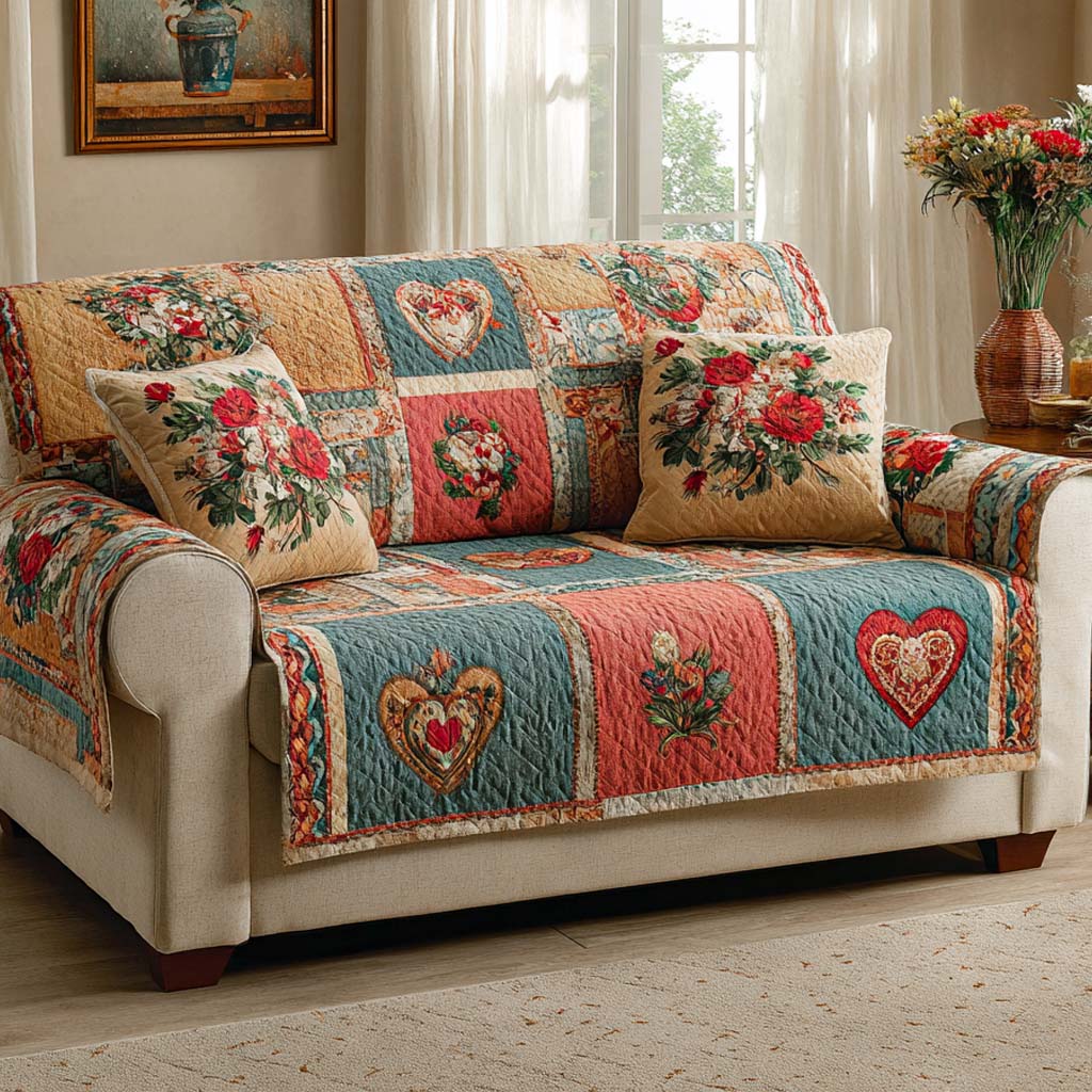 Classic Love Letter Quilted Sofa Cover NCU0XD2242