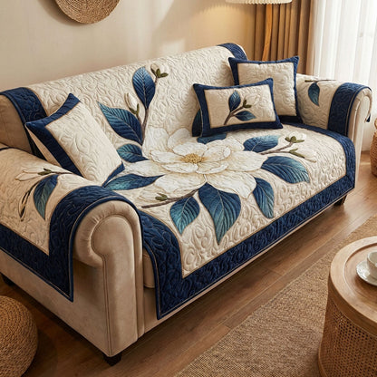 Classic Magnolia Blue Quilted Sofa Cover NCU0TV1566