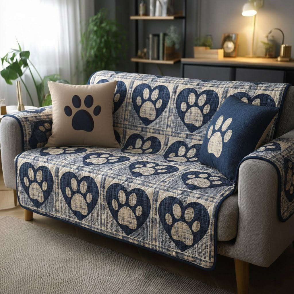 Classic Paw Plaid Quilted Sofa Cover NCU0TV1425