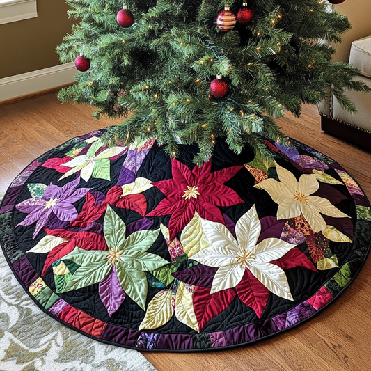Classic Poinsettia Christmas Quilted Tree Skirt NCU0VH336
