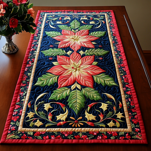 Classic Poinsettia Elegance Quilted Table Runner NCU0TL1557