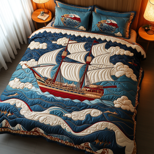 Classic Sailboat 3-Piece Quilted Bedding Set NCU0DK7811