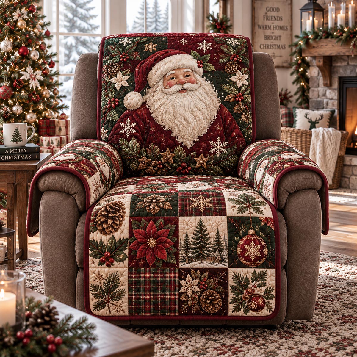 Classic Santa Plaid Quilted Sofa Cover NCU0DV10189