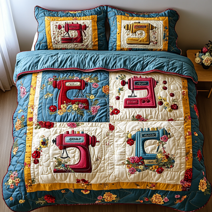 Classic Sewing Machine 3-Piece Quilted Bedding Set NCU0DK8010