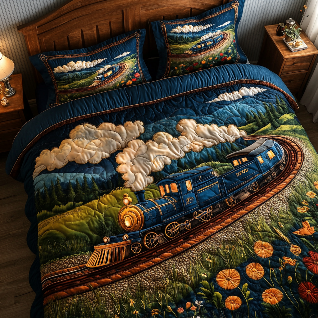 Classic Train 3-Piece Quilted Bedding Set NCU0DK7847
