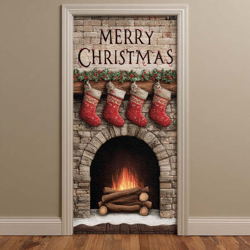 Classic White Brick Fireplace Quilted Door Cover NCU0XD2022