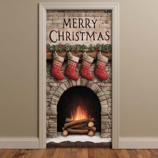 Classic White Brick Fireplace Quilted Door Cover NCU0XD2022