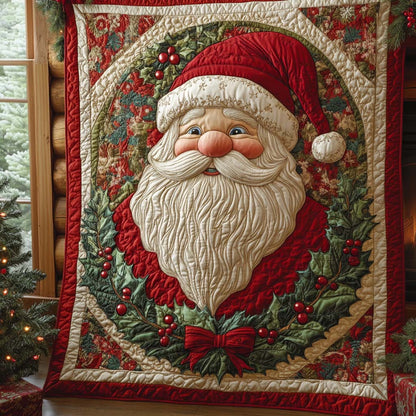 Classic Wreath Santa Quilted Blanket NCU0XD697
