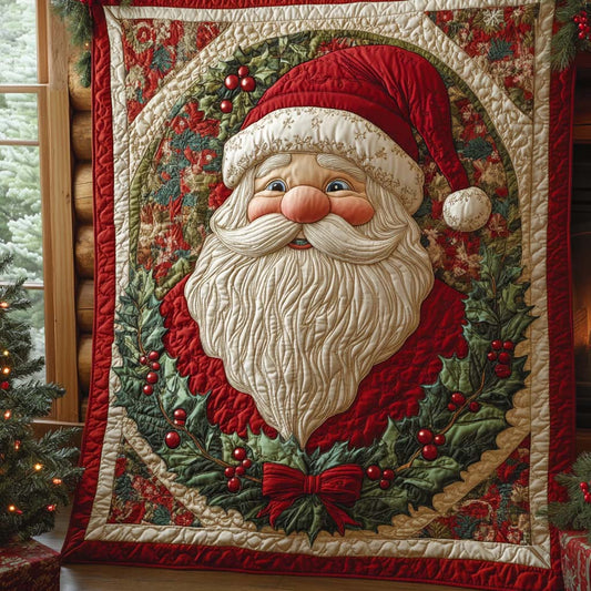 Classic Wreath Santa Quilted Blanket NCU0XD697