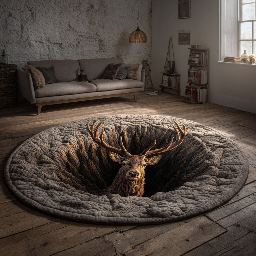 Cliff Stag Gaze Quilted Round Mat NCU0HH1495
