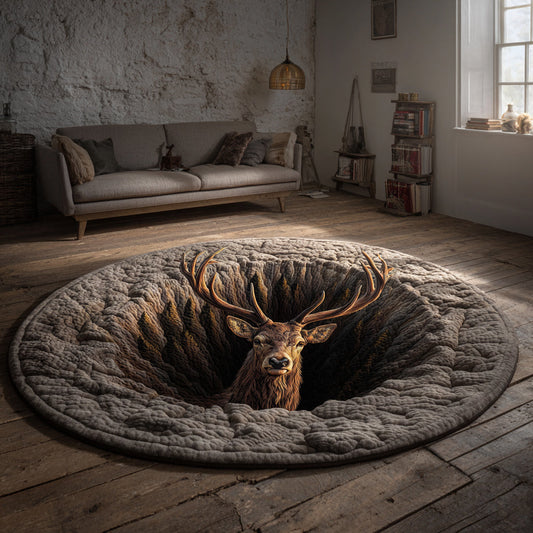 Cliff Stag Gaze Quilted Round Mat NCU0HH1495