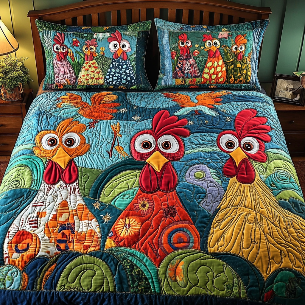 Cluck Charm 3-Piece Quilted Bedding Set NCU0DK7265