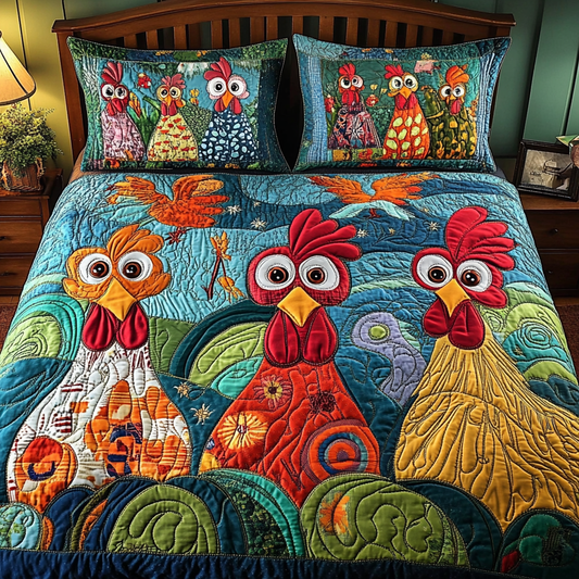 Cluck Charm 3-Piece Quilted Bedding Set NCU0DK7265